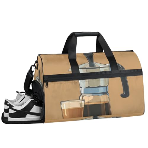 Coffee Gym Duffle Bag for Women,Waterproof Sports Coffee Lover Duffle Bags Travel Weekender Bags for Men Women Overnight Bag with Shoes Compartment