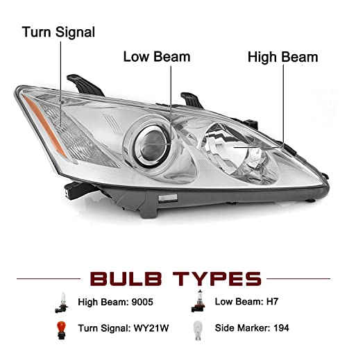 Jsboyat Halogen Model W/O Hid Headlight Assembly Replacement For 2007-2009 Lexus Es350 Projector Headlamp Passenger And Driver Side #TOP1