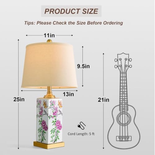 Image of 24.7 inch Chinoiserie Lamps Set of 2, Ceramic Table Lamps for Bedroom