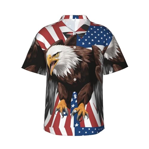 Chemise hawaïenne homme aigle drapeau américain décontractée pour plage