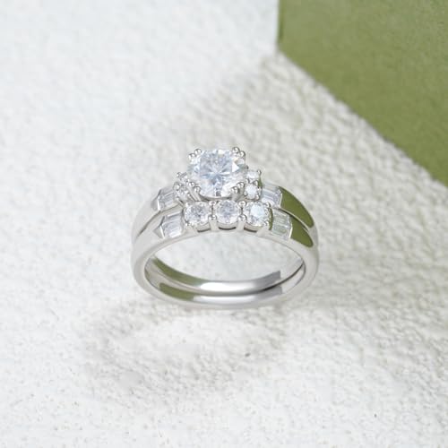 Round-Cut Moissanite Engagement Ring Set for Women, 18K 14K 10K Gold Round Brilliant Cut Moissanite Bridal Ring Set, Promise Ring Wedding Band Anniversary Birthday Jewelry Gift for Her3