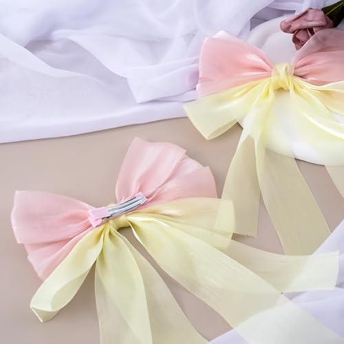 Set de 2 pinzas grandes de lazo para cabello rosa amarillo miniatura 3