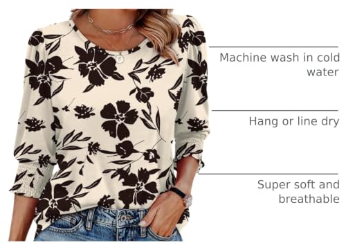 Image of XIEERDUO Blouses for Women Dressy Casual 3 /4 Length Sleeve Womens Tops with Smocked Cuffs