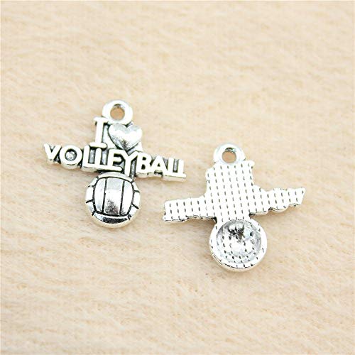 Newme 40Pcs I Heart Volleyball Charms Pendant For Diy Jewelry Wholesale Crafting Necklace Making (Antique Silver) #TOP3