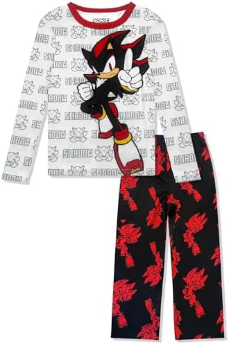 Boys 2 Piece Pajama Set - Sonic The Hedgehog, Super Mario, Hot Wheels Kids Sleepwear - Fleece Long Sleeve & Pants - Official (Shadow Black)