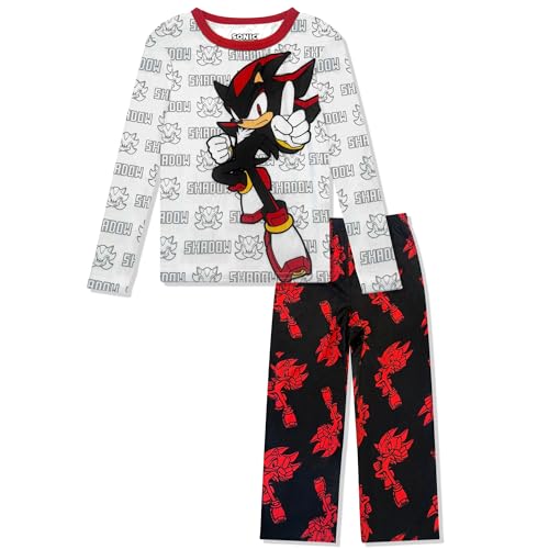 Boys 2 Piece Pajama Set - Sonic The Hedgehog Super Mario Hot Wheels Kids Sleepwear - Fleece Long Sleeve & Pants - Official (Shadow Black)