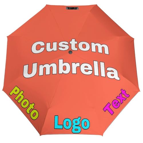 EXYLANOR Personalized Umbrella with Photo Custom Text Logo Image Windproof Folding Umbrellas for Rain & Sun Gifts for Men Women Friends, Tomato