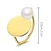 14k Gold-Plated Signet Rings for Women Handmade Geometric Pearl Gold Plated Statement Ring Minimalist Stackable Engagement Ring for Wedding Birthday Valentine's Day Gift
