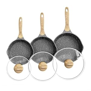 JEETEE Non stick Frying Pans with Lids, Nonstick Frying Pan Set, Nonstick Omelet Skillets with Soft Touch Handle, 3-Piece Cookware Set Induction Compatible -8 Inch-9.5 Inch-11 Inch (Grey)