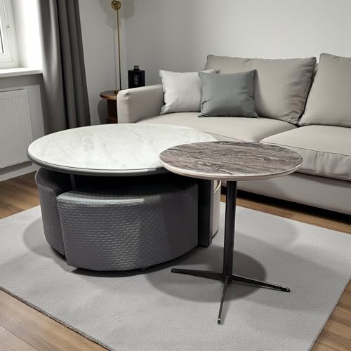 Image of The Attic Aura Marble Coffee Table Set with Storage | Modern Round Table Set with Smart Storage & Seating | Luxury Center Table for Living Room Elegance