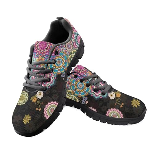 Jeiento Zapatillas para mujer, estilo bohemio, para caminar, con cordones, para correr, trabajar, zapatos planos, Flor abstracta de mandala hippie, 37 EU Jeiento Zapatillas para mujer, estilo bohemio, para caminar, con cordones, para correr, trabajar, zapatos planos, Flor abstracta de mandala hippie, 37 EU