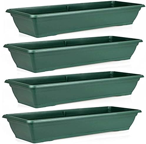 Set Of 4 Rectangular 72cm Large Green Garden Plastic Trough Balcony Planter Flower Plant Pot Tub Window Box