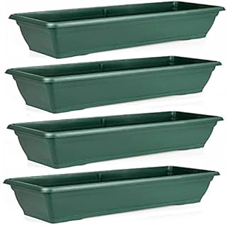 Set Of 4 Rectangular 72cm Large Green Garden Plastic Trough Balcony Planter Flower Plant Pot Tub Window Box