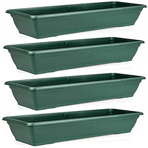 Set Of 4 Rectangular 72cm Large Green Garden Plastic Trough Balcony Planter Flower Plant Pot Tub Window Box Cover