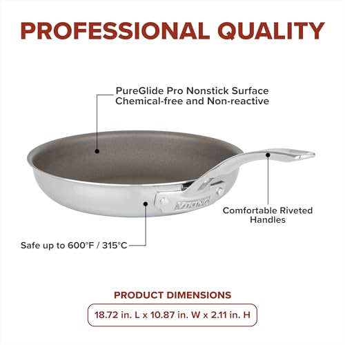 Image of Viking PureGlide Pro 3-Ply Nonstick Frying Pan, Made without PFAS, 10-Inch Induction Cookware, Metal Utensil Safe Titanium Nonstick Surface, Oven Safe to 600F