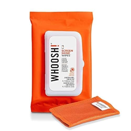 WHOOSH! Electronic Wipes, Screen Cleaner Wipes - ON -The -GO for Small to Mid Size Screens and Tech Devices ;Smartphones, iPads, Eyeglasses, e-Readers & Touchscreen (20 Ct W/Mini Cloth)