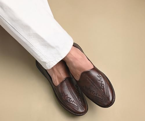 Image of LOUIS STITCH Men's Ethnic Slip On Embroided Mojaris | Stylish Nagra Juti for Men | Lightweight and Comfortable Stylish Embroided Jutis and Mojaris for Kurta Pajama | LSAXNGED