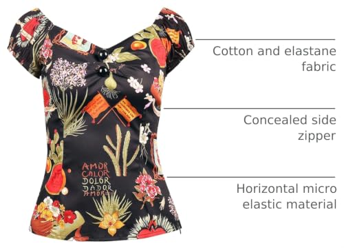Image of YARN & INK Women's Rockabilly Tops 1950s Pinup Shirt Casual Off Shoulder Vintage Blouse