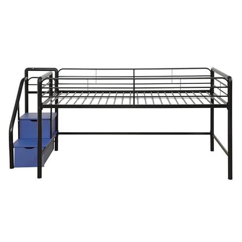 Dhp Junior Twin Metal Loft Bed With Storage Steps, Multifunctional Space-Saving Solution - Black With Blue Steps #TOP4