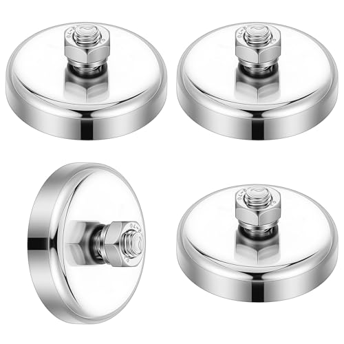4Pcs Rare Earth Magnets, High Strength Magnet with Stud, 1.89in Diameter Neodymium Mounting Magnets with M8 Male Thread, 200lb Pulling Force for Camera Lighting Brackets Outdoor Tools