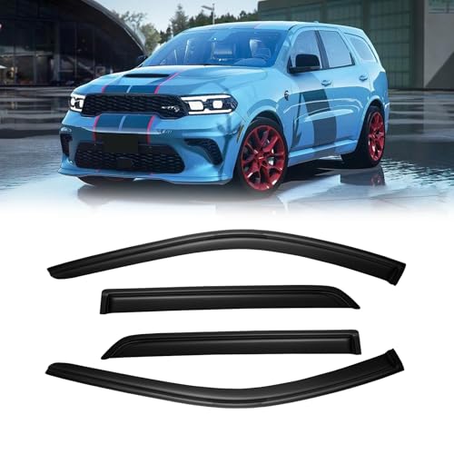 Image of Window Visor for 2011-2024 Dodge Durango(not fit 2021 GT), Out-Channel Rain Guards Shields Vent Deflector Shade Wind Dark Smoke 12 13 14 15 16 17 18 19 20 21 22 23 24, Tape-On Outside-Mount, 4PCS