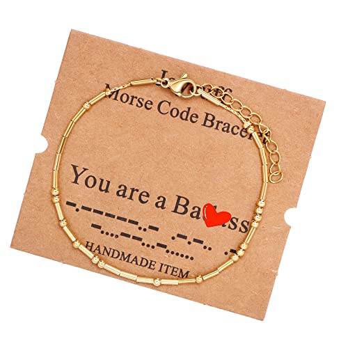 Image of JoycuFF Inspirational Morse Code Bracelets for Women Silver Beads Jewelry Encouragement Mantra Gifts for Her
