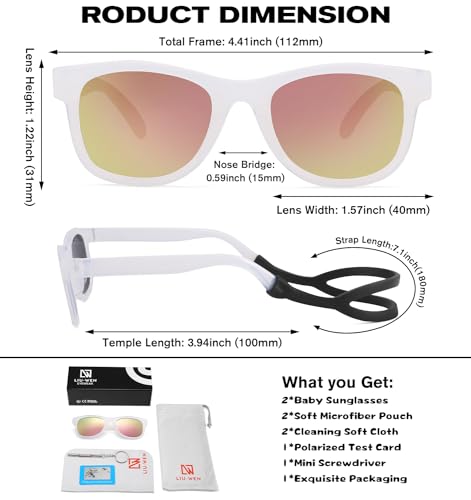 LIU·WEN Polarized Baby Sunglasses with Silicon Strap - Bendable Flexible for Infant Newborn Age 0-18 Months3