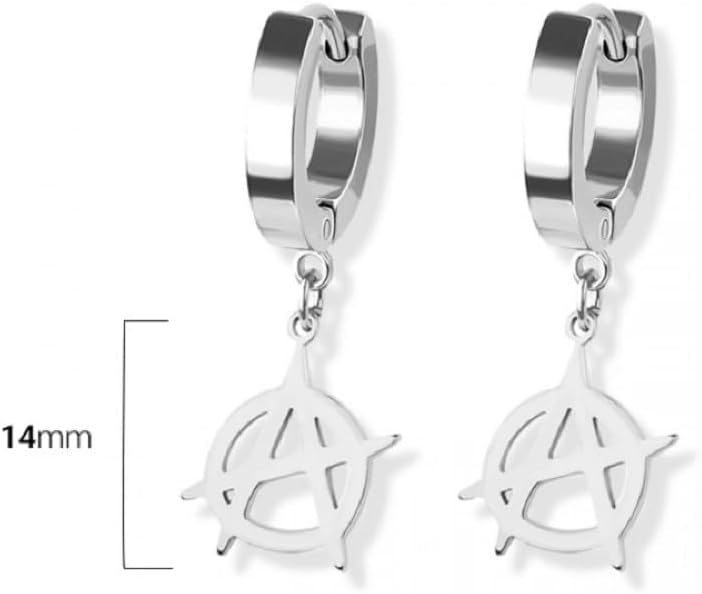 316L Stainless Steel Anarchy Symbol Dangling Huggie Hoop Earrings, Sold as a Pair - Image 2
