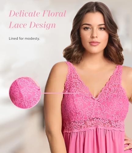 Image of Exquisite Form Women's 70807 Nylon Tricot Sleeveless Long Nightgown with Floral Lace