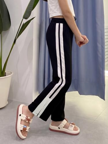 Image of Li'l Tomatoes Girls Cotton Track Pants | Soft & Comfortable Casual Summer Lower for Girls | Elastic Waist with Drawstring Everyday Wear | Side Stripe Straight Fit Trackpant | 9-16 Years |