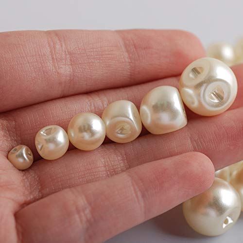 250Pcs 6 Size Sewing Buttons Side Hole Round Plastic Pearl Buttons 6Mm 8Mm 9Mm 10Mm 12Mm 14Mm White/Ivory Color Sewing Supplies Accessories (Ivory) #TOP3