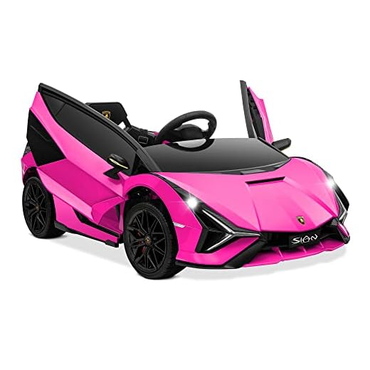 Kidzone Kids Electric Ride On 12V Licensed Lamborghini Sian Roadster Battery Powered Sports Car Toy with 2 Speeds, Parent Control, Sound System, LED Headlights & Hydraulic Doors - Pink