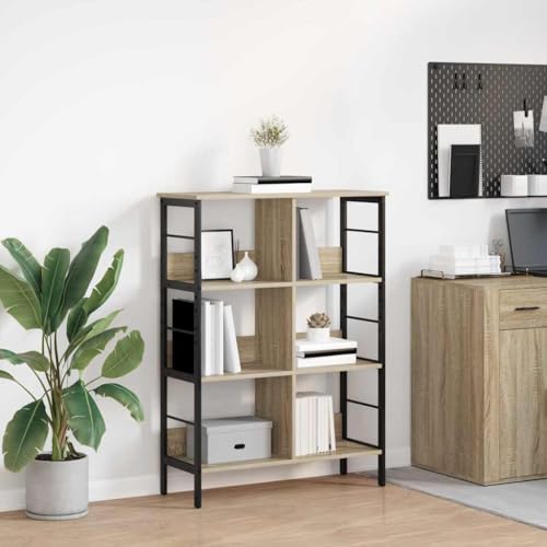 DYRJDJWIDHW Étagère Chêne Sonoma 82 x 32 x 112 cm Bibliothèque Industrielle Bois d'Ingénierie 6 Étagères Rangement Durable Salon Bureau Loft Moderne