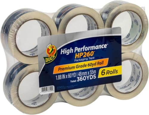 Image of Duck High Performance Clear Packing Tape Refills - 6 Rolls of HP260 Strong Packaging Tape for Shipping, Moving, Mailing & Storage Boxes - 3 inch Core - 1.88 Inch x 60 Yards - Clear (287863) | (Pack of 6)