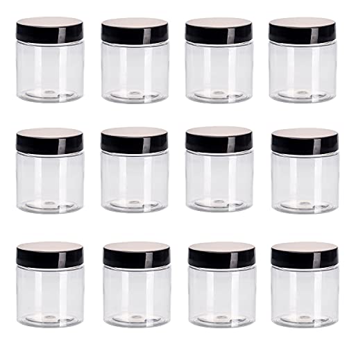 FACDEM 8 OZ Plastic Jars with Lids, 16 Pack Clear Plastic Slime Containers for for Kitchen Use, Slime, Beauty Products, Cosmetic, Scrubs