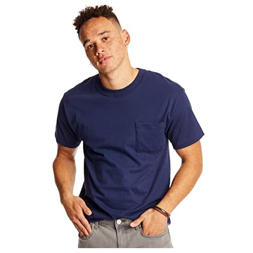 Hanes Camiseta masculina de bolso pesado, camiseta masculina com bolso de algodão Beefy-T, gola redonda para homens, pacote com 1 ou 2, Azul-marinho - Pacote com 2, M