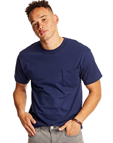 Hanes Mens 2 Pack Short Sleeve Pocket Beefy-t, Navy, XX-Large