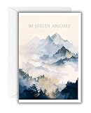 WBdesignz Trauerkarte „Im stillen Abschied“ mit weißem Umschlag – edle Beileidskarte mit Berg-Aquarell Motiv – Beerdigung – Kondolenzkarte für Anteilnahme, Erinnerung & letzte Grüße (DIN A6)