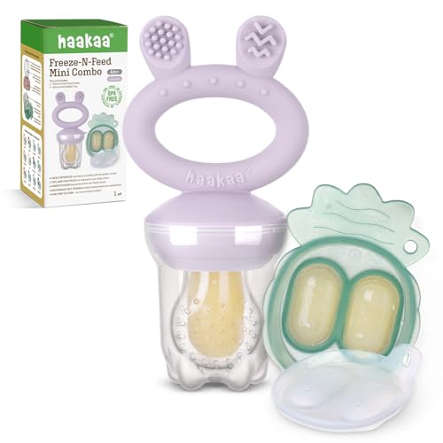 Haakaa Baby Fruit Food Feeder & Mini Freezer Nibble Tray Combo, Breastmilk Popsicle Molds for Baby Cooling Relief, BPA Free Silicone Feeder for Safe Infant Self Feeding, 4 Month+ (Lavender) by haakaa - Used condition - US$18.91