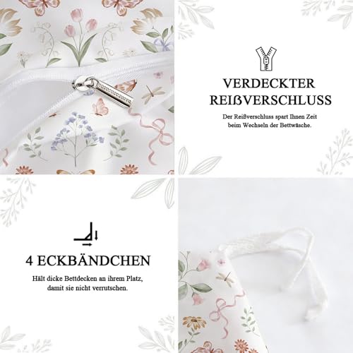Tospass Bettwäsche 135x200 Blumen Bunt Floral Schmetterling Bettwäsche Set – Ansicht 6