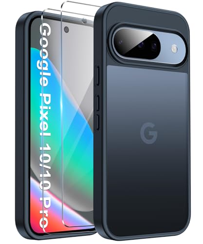 FLLAO Matt Handyhülle für Google Pixel 10/10 Pro/9/9 Pro Hülle und 2 Schutzfolie mit Kameraschutz [Militärnorm Schutz] Stoßfest PC Rückseite TPU Bumper Hülle für Google Pixel 10/10 Pro - Schwarz
