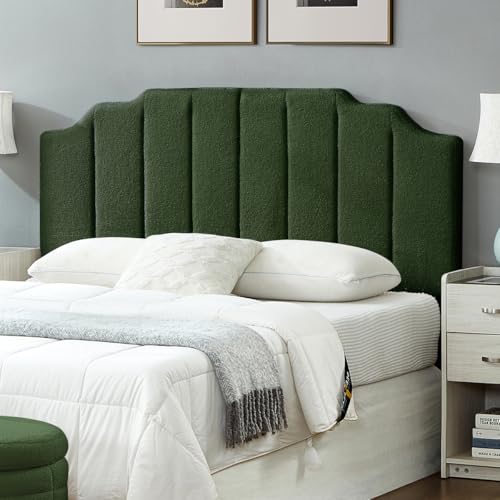 24KF Dark Green Teddy Fabric Tufted for Queen Upholstered Headboard, Modern Vertical Channel Design Full Headboard with Stepped Silhouette Top Edge, 6026-Q-Teddy Dark Green 24KF Dark Green Teddy Fabric Tufted for Queen Upholstered Headboard, Modern Vertical Channel Design Full Headboard with Stepped Silhouette Top Edge, 6026-Q-Teddy Dark Green
