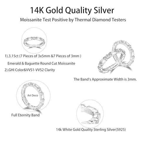 DovEggs 3.15CTW Emerald Baguette Round Cut Moissanite Engagement Ring Full Eternity Wedding Band - 3X5mm GHI Moissanite, Lab Created Diamond 14K Gold Quality Sterling Silver Wedding Rings2