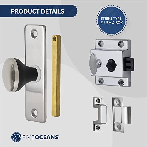Five Oceans Fo1409 Marine Surface Mount Door Lock Set, Chrome Plated Finish And Plastic, Stainless Steel Knob #TOP4