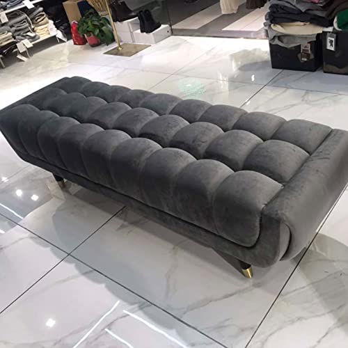Banco para los pies de la cama rectangular tapizado en terciopelo capitoné con base dorada 2