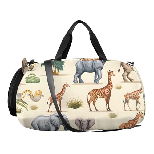 Duffle Bag Kids Gym Bag with Shoes Compartment & Wet Separation Overnight Travel Duffel Bag Lion Elephant Cheetah Antelope for Girl Boy2