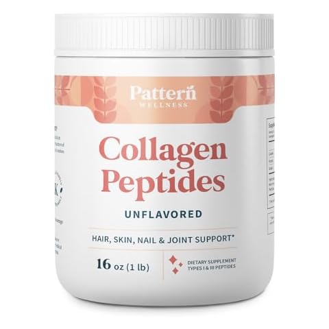 Pattern Wellness Collagen Peptides Powder (Type I & III) - Hair, Nails, Skin and Joint Health - Grass Fed & Pasture Raised - Hydrolyzed Collagen, Non-GMO, Dairy Free, & Keto - Unflavored (16 Oz) Cover