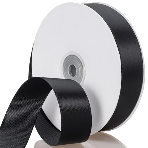 ATRBB Black Ribbon 1 Inch x 50 Yards Single Face Polyester Satin Ribbon for Gift Wrapping Handmade Roses Christmas Wedding Birthday Party Decorations