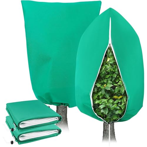 Genérico Protección Invernal para Plantas, 2 Piezas 80g/㎡ Protección contra el Frío para Plantas en Macetas con Cremallera y Cordón, Funda Transpirable y Resistente para Invierno (80x120cm,Verde)