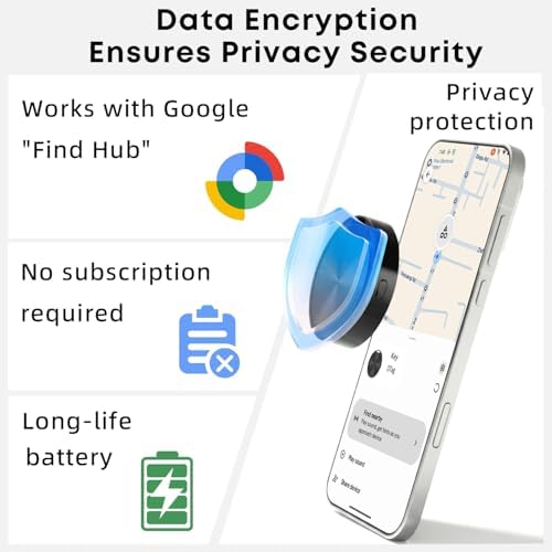 Android Tracker Tag 2 Pack, Smart Tag Compatible with Google Find Hub, Bluetooth Key Finder, Luggage Tracker for Suitcase, Item Locator for Keys,Wallet,Pets,Bag, Replaceable Battery - 1